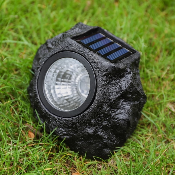 Juego de 2 luces solares LED de piedra sintética para exteriores para caminos, jardines y paisajismo, color negro