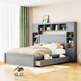 thumbnail image 2 of Fine Gray Queen Bed With All-inclusive Cabinet, Shelf And Socket Structure - Modern Combined Design, 2 of 7