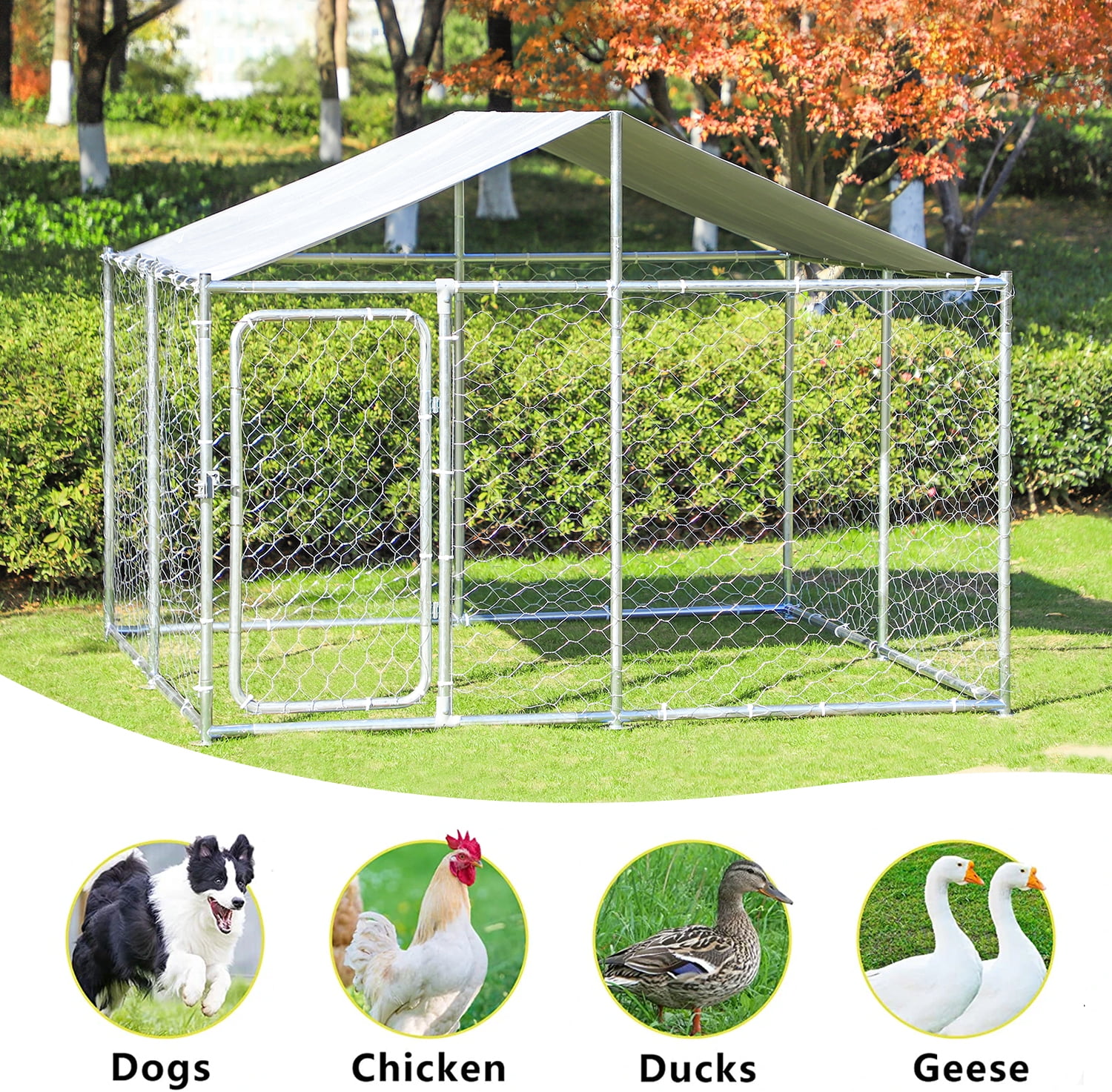 Large Outdoor Dog Kennel Durable Dog Cage with Waterproof Cover, 90"x90"x45"
