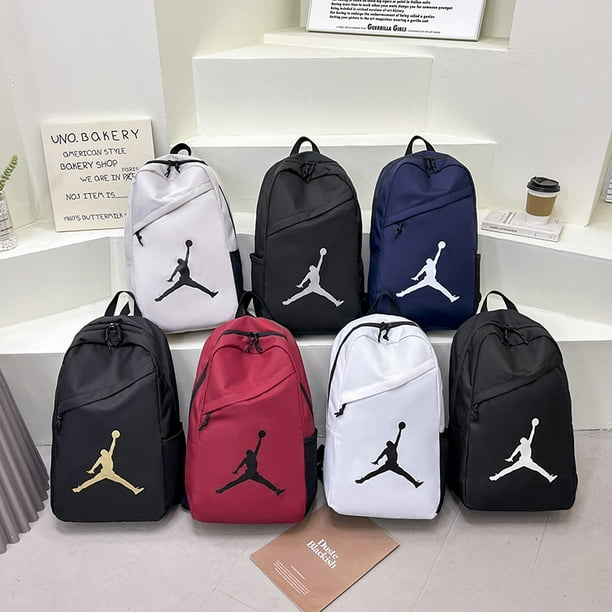 NIKE100 Original AIR JORDAN Unisex AJ Mochila De Impresion Con Logotipo Grande Para Estudiantes Inicio De La Escuela Nueva Bolsa Escolar Parche De Moda Diseno De Bolsillo De Viaje Al Aire