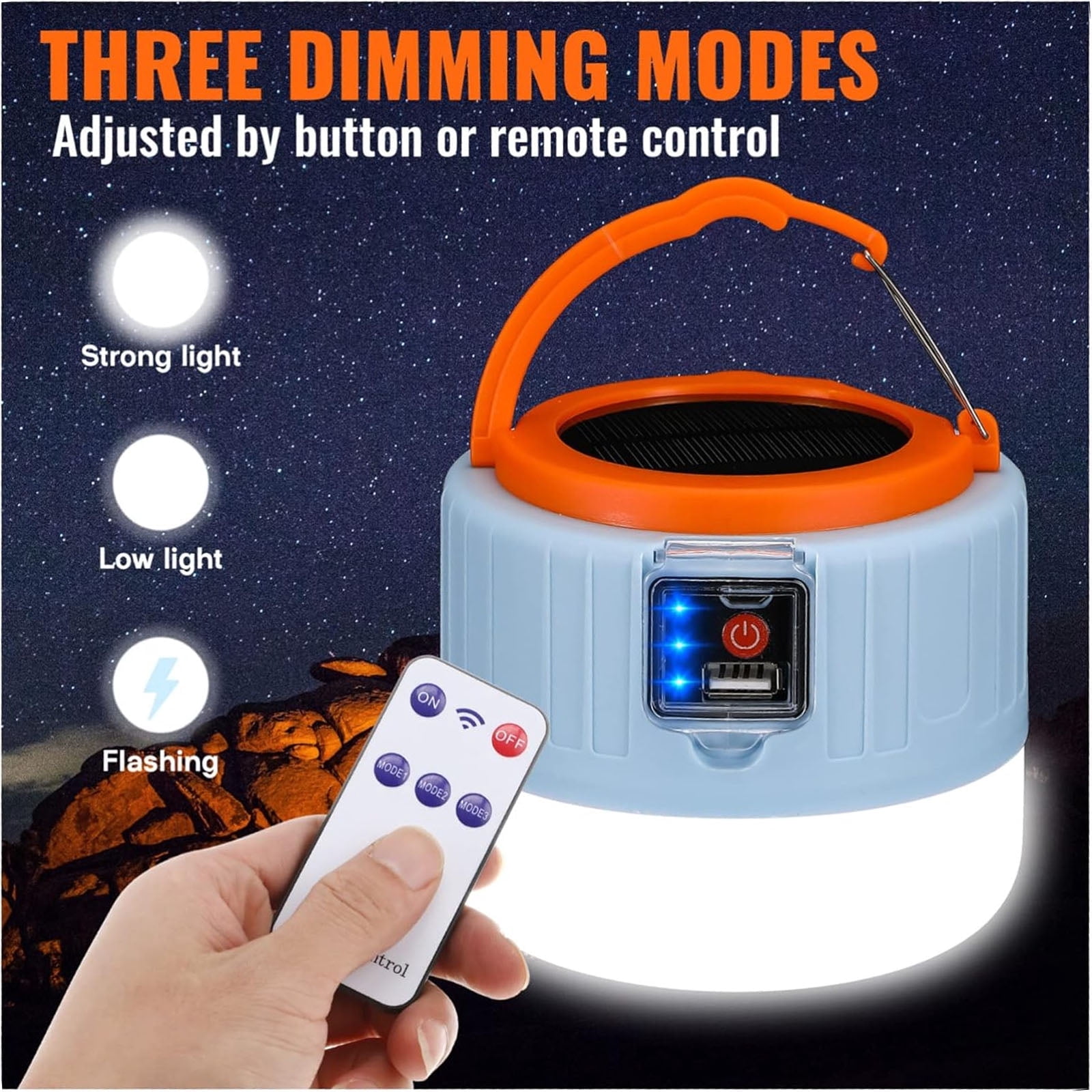 FAMKIT 2 Pack Camping Lantern, USB Rechargeable Outdoor Waterproof Solar Camping Lights for Hurricane Power Outages Home