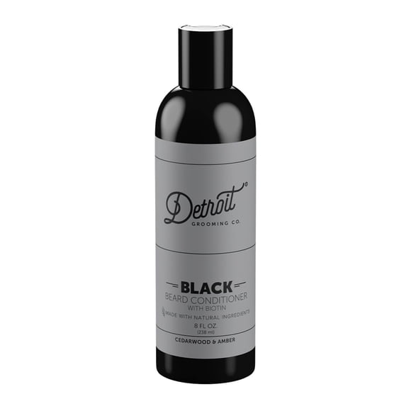 Detroit Grooming Co. Acondicionador para barba con aceite de argán y manteca de semillas de cacao - Acondicionador suavizante para desenredar e hidratante para barba - Edición negra (madera de cedro y