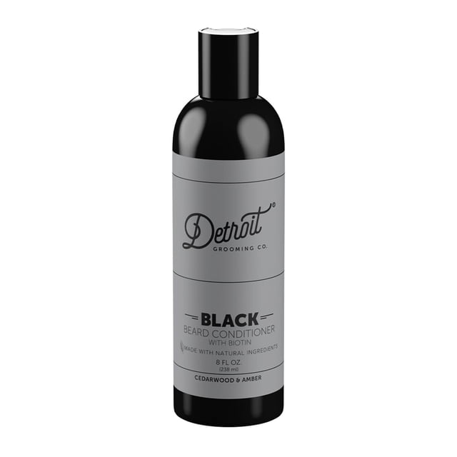 Detroit Grooming Co. Acondicionador para barba con aceite de argán y manteca de semillas de cacao - Acondicionador suavizante para desenredar e hidratante para barba - Edición negra (madera de cedro y