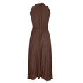 thumbnail image 6 of Elainilye Fashion Womens Dress Round-Neck Casual Sleeveless Solid Waisted Ruched Slimming Dresses with Belt,Brown, 6 of 6