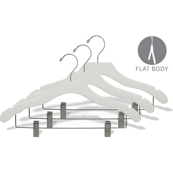 International Hanger Wooden Wavy Combo Hanger, White Finish with Chrome Hardware, Box of 100