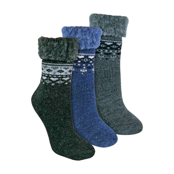 3 Pack Ladies Turnover Top Wool Bed Socks for Winter | Sock Snob | Warm Soft Fluffy Nordic Design Lounge Bed Socks for Women