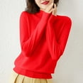 thumbnail image 6 of Women's Solid Color Long Sleeve Mock Neck Sweater Casual Fashionable Base Layer Top Soft Warm Winter Fall Daily Versatile Comfortable Outfit Red XL, 6 of 6