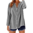 thumbnail image 2 of Gamivast Striped Shirts for Women Button Down V Neck Long Sleeve Casual Loose Tunic Tops for Leggings Comfort Fit Fall Fashion Blouses Work Office Everyday Wear, 2 of 6