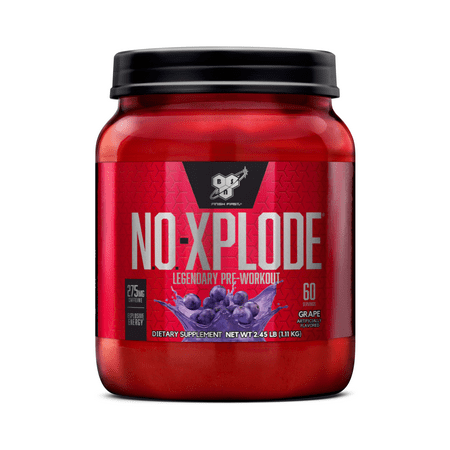 BSN N.O. Xplode Nitric Oxide Booster + Pre Workout Powder, Grape, 60
