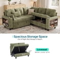 thumbnail image 4 of LINSY HOME 83" Modular Sectional Sofa with Pull Out Bed, Multi-functional Armrest & Storage Chaise, 5-Seat Pull Out Couch with Shelves, USB Ports & Cup Holders, Chenille Green, 4 of 11