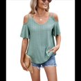 thumbnail image 2 of Blusas con Ojales para Mujer, Camisetas de Corta, Moda de Verano 2025, Blusas con Hombros Descubiertos, Verde Oscuro XL, 2 of 10