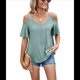 thumbnail image 2 of Blusas con Ojales para Mujer, Camisetas de Corta, Moda de Verano y 2025, Blusas con Hombros Descubiertos, Verde Oscuro M, 2 of 10