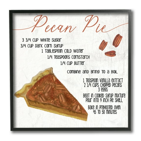 Stupell Industries Charming Pecan Pie Recipe Autumn Harvest Dessert Black Framed, 12 x 12, Design by Daphne Polselli