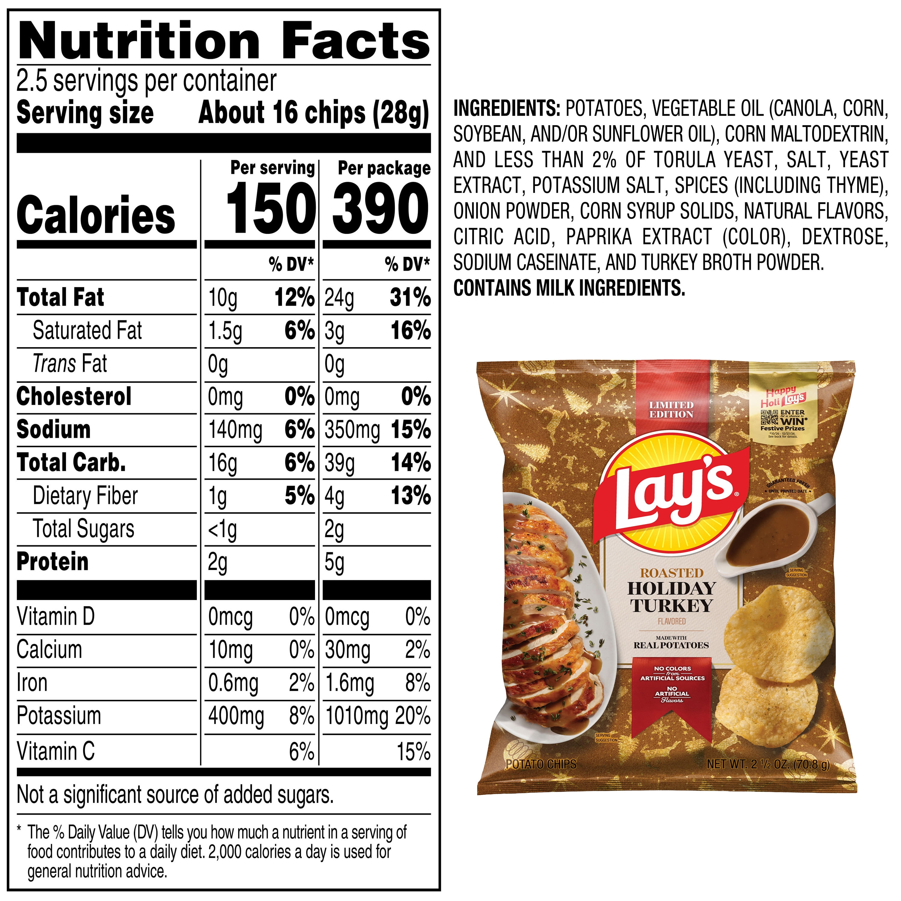 Lay's Roasted Holiday Turkey Potato Chips, 2.5 oz