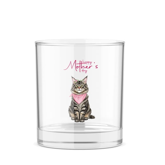 Happy Mother's Day Maine Coon Love Cat Mom Heart Flower 11oz Whiskey Glass Mug Cat Lover Kitten Owner Gifts Whiskey Cocktail Glasses Cup - 12004