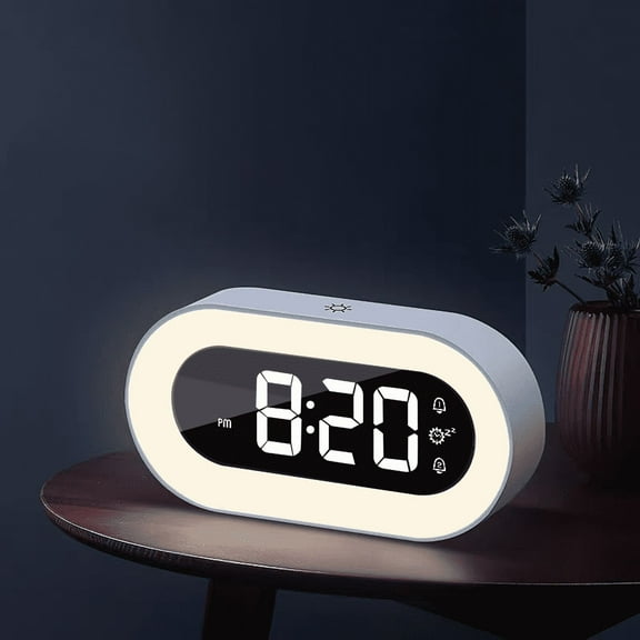 Pevode Digital Alarm Clock with Light, Musical Ringer, and Spare Battery(White RGB)