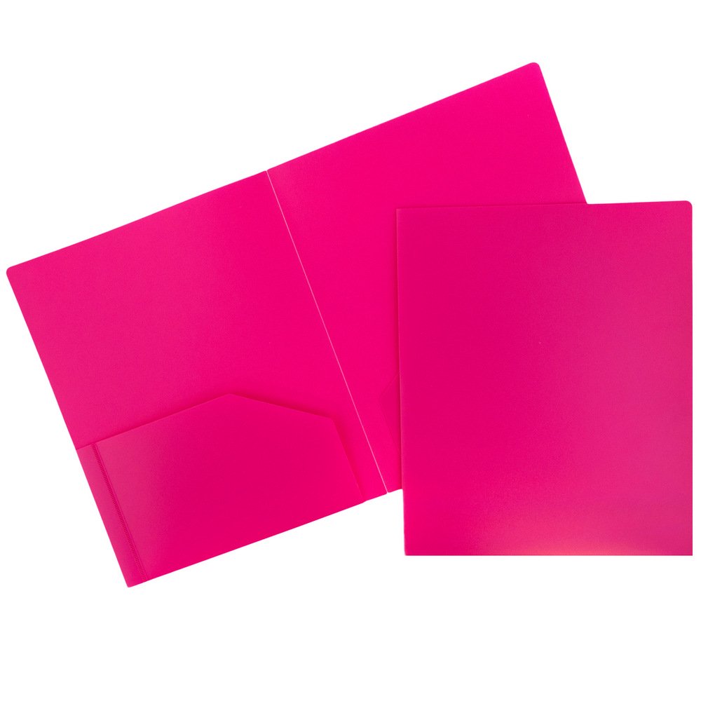 JAM Heavy Duty Plastic Two Pocket Presentation Folders, Fuchsia Pink