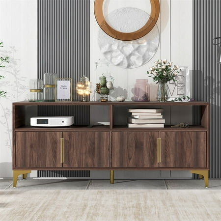 

Sanviglor 58 Cabinets Sideboard Magnetic Suction Doors High Gloss Cupboards Golden Metal Legs Durably Locker Iron Handle Garage Office Brown 58*15.7*25.2 Inches