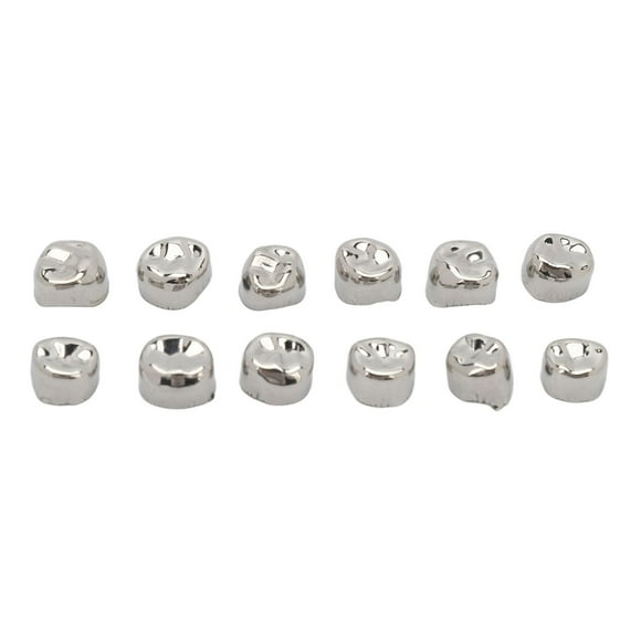 Metal  Tooth Crown, 12pcs Protective Temporary  Teeth Crown Stainless Steel Restore Chewing Function  for Clinic for Kids