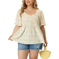 thumbnail image 5 of Unique Bargains Women's Plus Size Floral Peplum Tops Short Sleeve Cute Blouses 1X White, 5 of 7