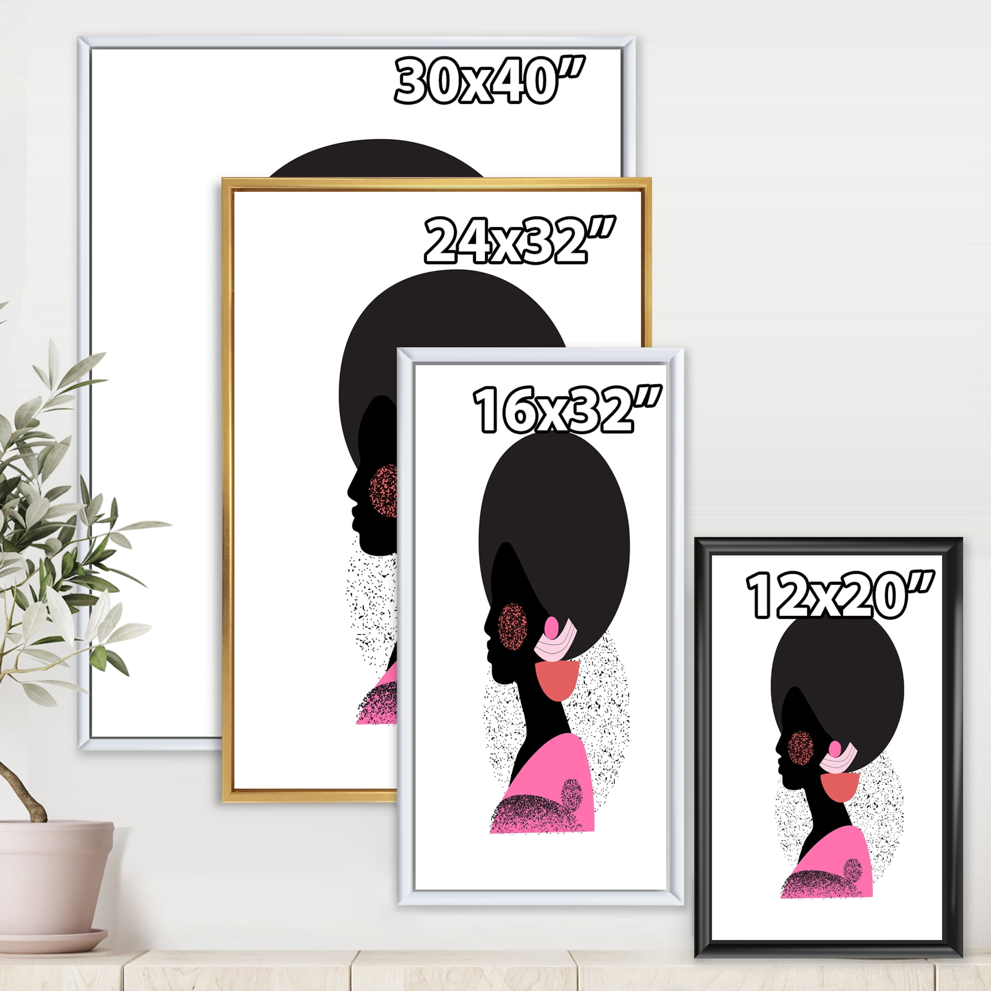 Designart 'Ethnic Geometric Silhouette of African American I' Modern Framed Canvas Wall Art Print