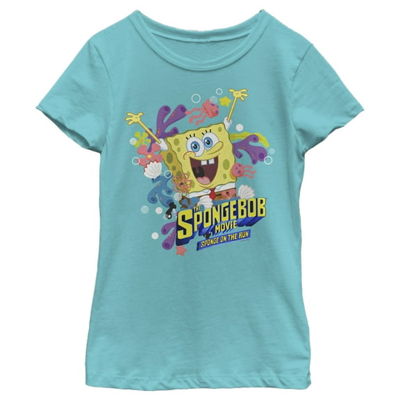 Girl's SpongeBob SquarePants Sponge on the Run Ocean Celebration Graphic Tee Tahiti Blue Large
