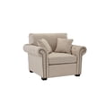 thumbnail image 3 of Classic Traditional Linen Living Room Armchair with 2 Accent Pillows, Beige, 3 of 6