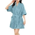 thumbnail image 2 of Oversized Sleep Shirts for Women , Women's Thickened Fleece Plaid Drying Absorbent Bandage Hooded Bathrobe Robes Style B-8 New Soft Pajama Dress Blue One Size, 2 of 5