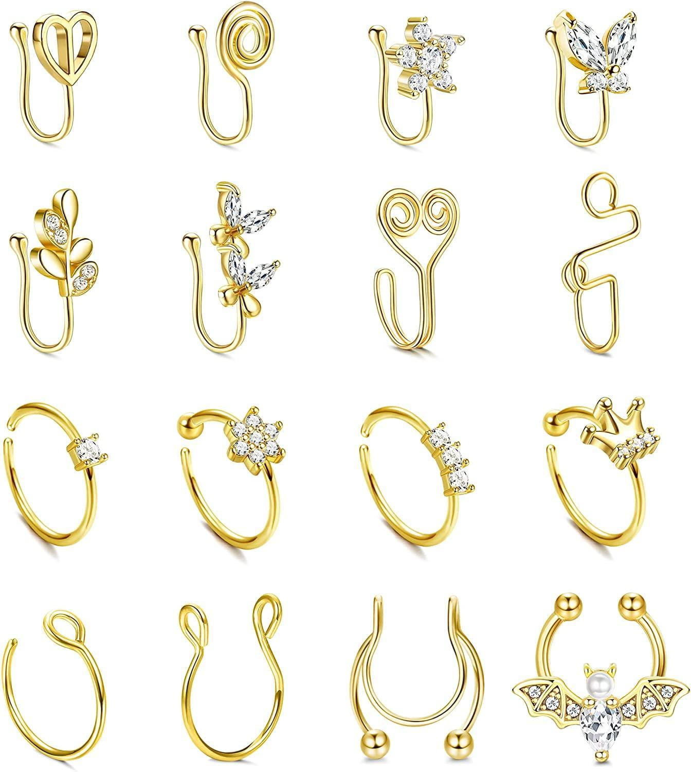 Mqlnutr Fake Nose Ring Fake Septum Ring Set Clip On Faux Nose Rings for Women Men Non Piercing