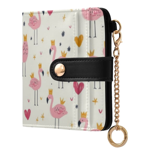 Qxltty Cute Pink Flamingos Crowns Hearts Ladies Wallet Rfid Slim Thin Compact Credit Card Women Wallet Zipper Coin Pocket and ID Window for Female Gifts