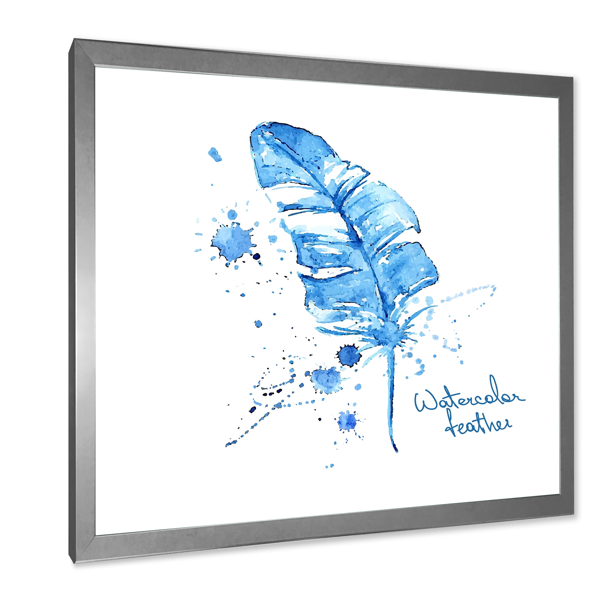 Designart 'Ethnic Blue Feather On White' Bohemian & Eclectic Framed Art Print