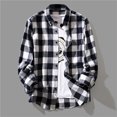 thumbnail image 2 of USNSM Men's Plaid Shirt Casual Work Button Cardigan Shirt Turndown Collar Long Sleeve Tops with Pocket Black L, 2 of 6