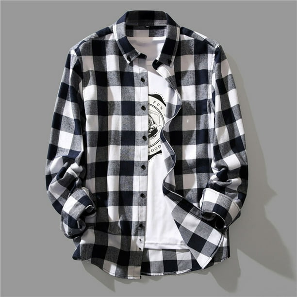 Blusa y camisa de manga larga con cuello vuelto para hombre, blusa informal a cuadros con cuello vuelto y botones, blusa de manga larga con botones, blusa de licra para hombre