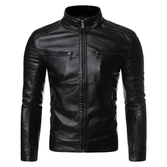 Babysbule Mens Jackets Winter Men's Casual Stand Collar Motorcycle Leather Jacket Coat