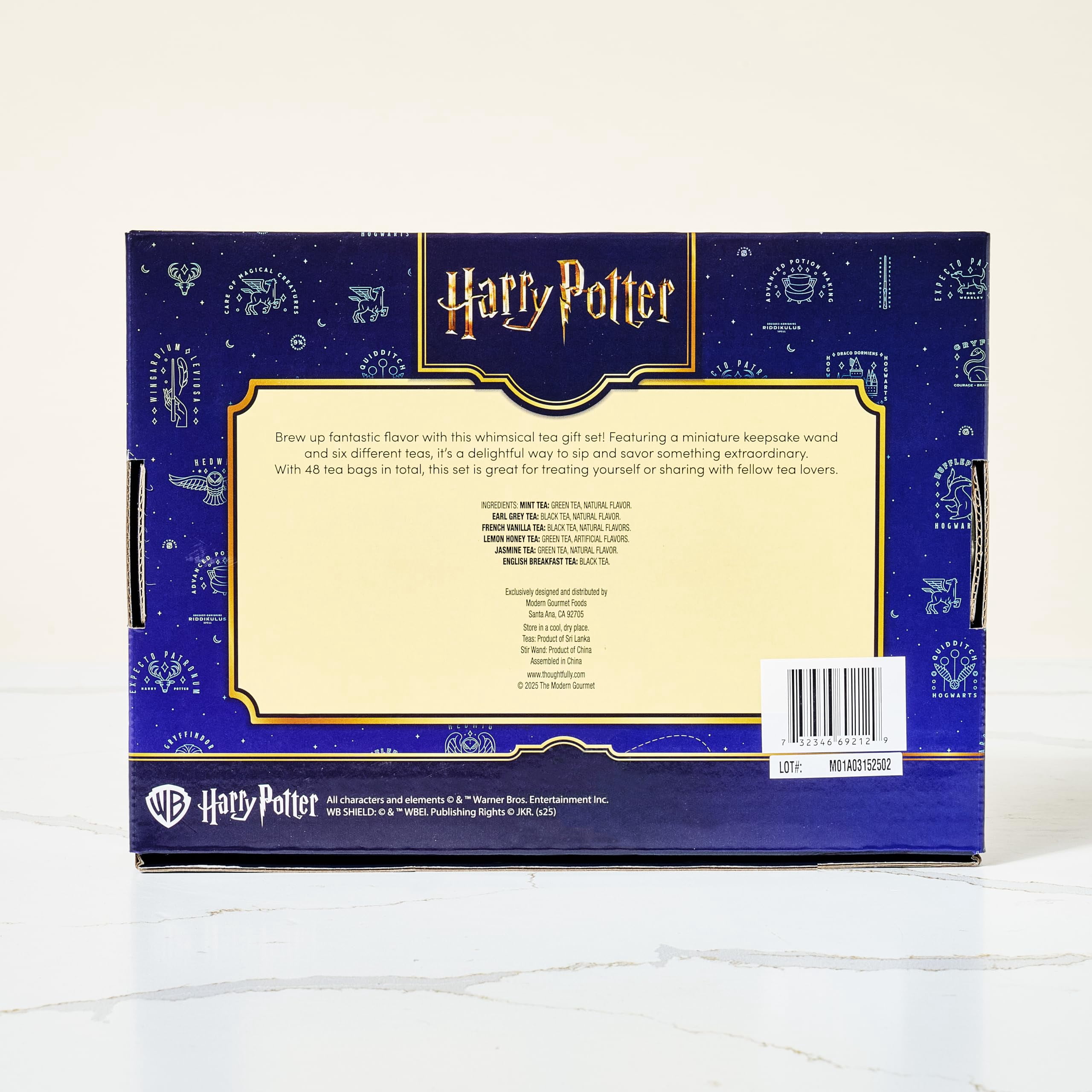 Thoughtfully HARRY POTTER Tea Assortment Gift Set, Includes Stir Wand and 48 Black and Green Tea Bags in 6 Flavors