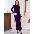 thumbnail image 3 of DARING DIVA Women's Sequined Velvet Crewneck Long Sleeve Bodycon Dress M Purple, 3 of 6