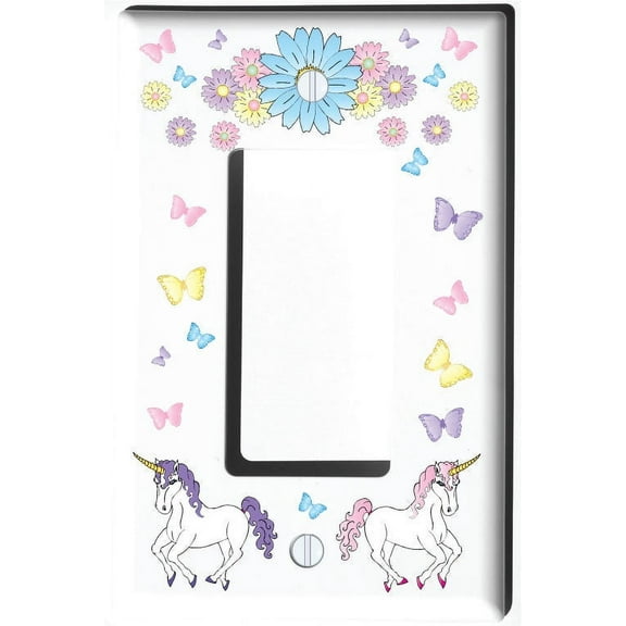 Unicorn Horse Butterflies and Flowers Light Switch Plate and Outlet Covers Unicorn Pony Children's Room Decor