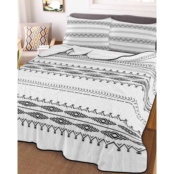 Black White Modern Geometric Full Size Down Alternative Comforter, Lightweight Comforter Quilt Bedding Set with Pillow Shams Abstract Art Aesthetics All Seasons Bed Comforter Duvet Insert 78"x90"