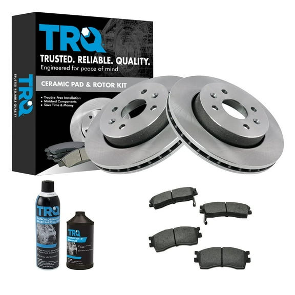 TRQ Front Ceramic Disc Brake Pad & Rotor Kit w/Chemicals for Kia Spectra Sephia BKA16275