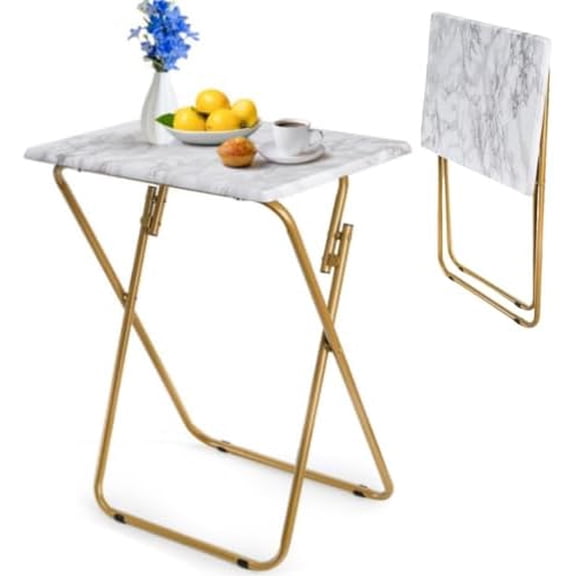 Folding TV Tray Table, Rectangular TV Trays Dinner Snack Table for Eating on Couch, Portable Sturdy Marble Laptop Table with No Assembly Required for Bed, Recliner, Small Space$$Furniture