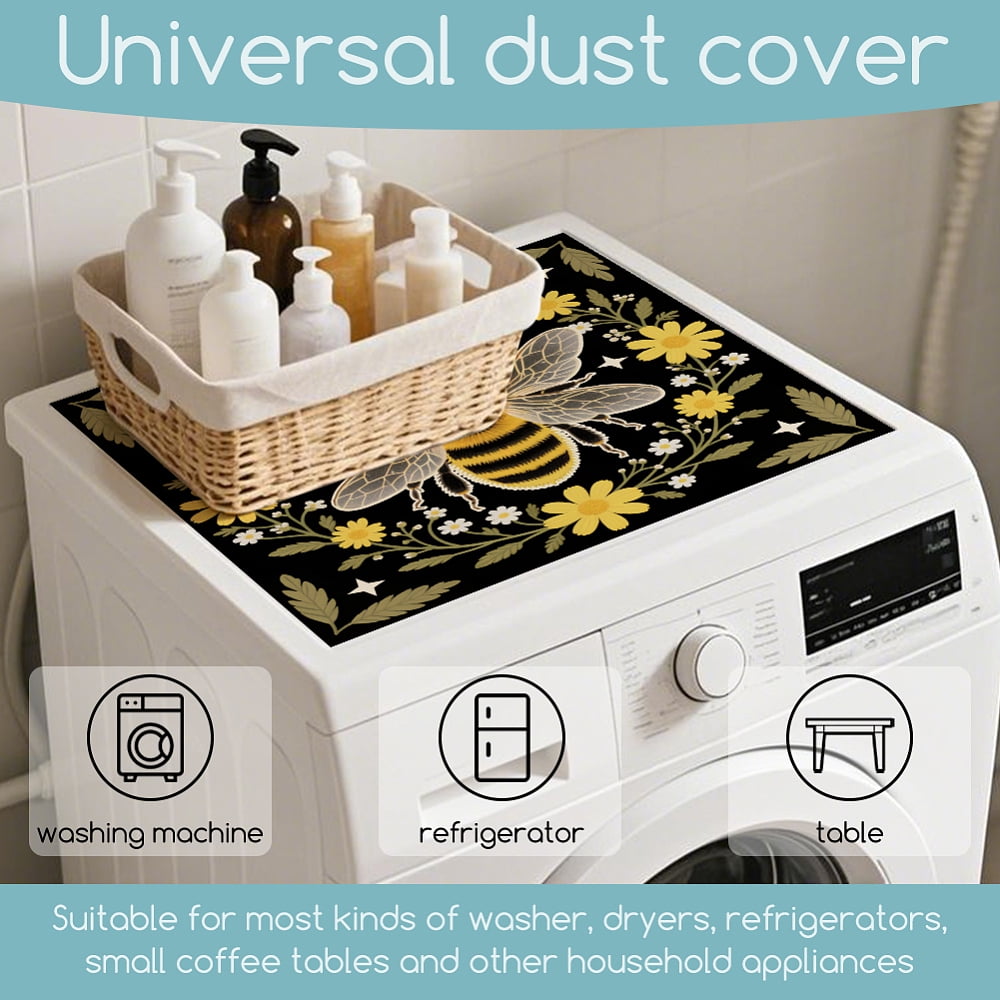 Bees Flowers Laundry Room Washer Dryer Dust Cover Mat 23.6x23.6inch Moons Phases Washing Machine Top Protector Pads Wreath
