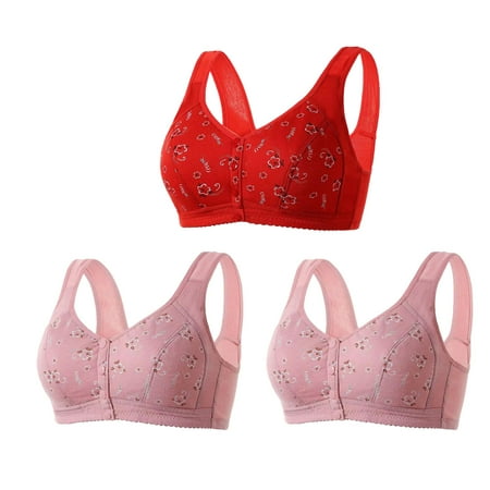 Mrat Zip up Sports Bras for Women 3pc Front Closure Everyday Sports Bras  Front Button Bra  Convenient Snap Sleep Bra  Women Comfort Wireless Cotton Bras S-163 Hot Pink-A XXL