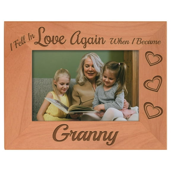 ThisWear Grandma Gifts Fell In Love When Became Granny Natural Wood Engraved 4x6 Landscape Picture Frame Wood