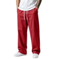 thumbnail image 2 of Men Solid Drawstring Wide Leg Sweatpants, Loose Casual Track Pants, Elastic Waist Athletic Jogger Trousers With Side Pockets For Daily Street Wear Red 2XL, 2 of 6