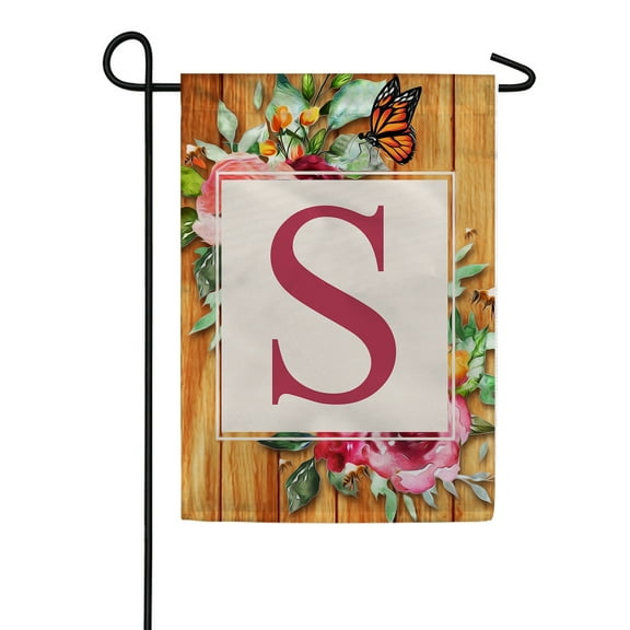 America Forever Spring Monogram Garden Flag Letter S 12.5 x 18 inches Double Sided Vertical Outdoor, Yard, Lawn, Seasonal Decorative Flowers Bees and Butterflies Summer Garden Flag