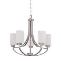 F18005-80-Sunset Lighting-Dalton - 5 Light Chandelier   Bright Satin Nickel Finish with Opal Etched Glass
