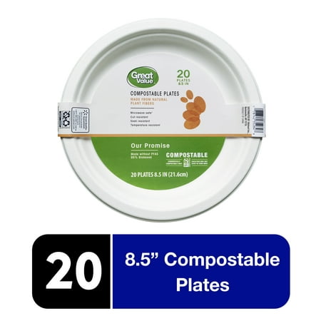 product image of Great Value Disposable Compostable Plates, 8.5 in, 20 count
