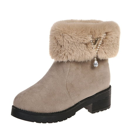 

Mortilo Autumn And Winter Women Snow Boots Mid Heel Thick Heeled Non Bottom Fluff Warm Comfortable On Gift