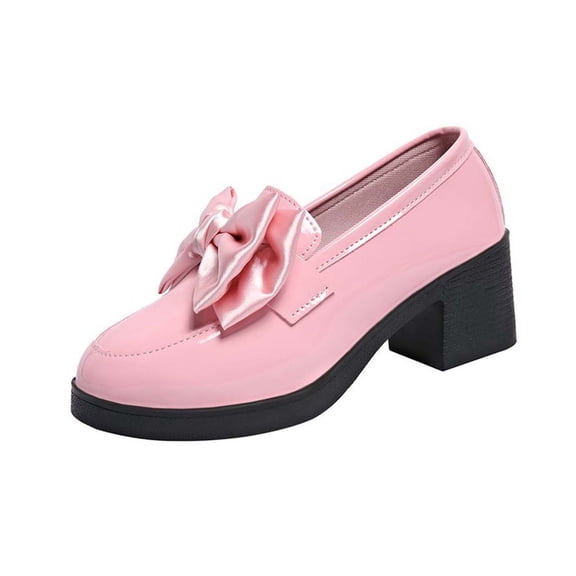 Wensltd Fashion Shoes for Women Spring Fall Solid Color Retro Comfortable Mid Heel Loafers Pink