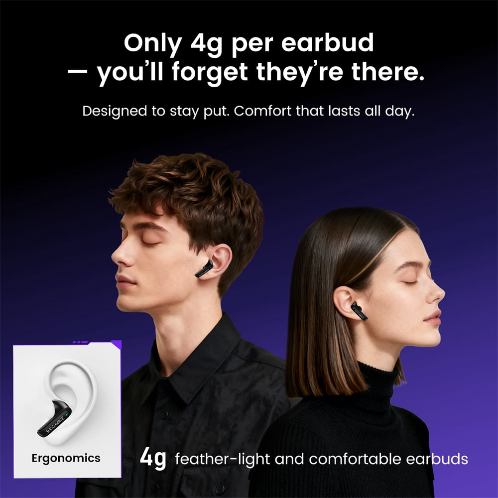 Wireless Headphones, Bluetooth 5.4 Ear Buds Deep Bass Sound Earbud with Smart Noise Cancelling Mic IPX5 Waterproof in Ear Earphones for Android IOS, Black